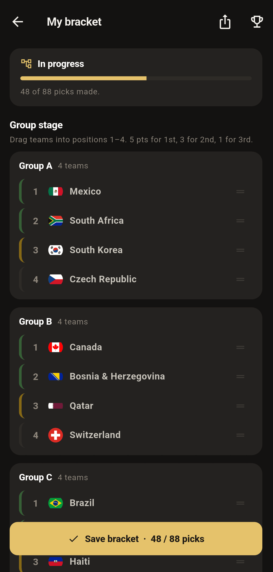 World Cup 2026 prediction bracket in FootballMojo