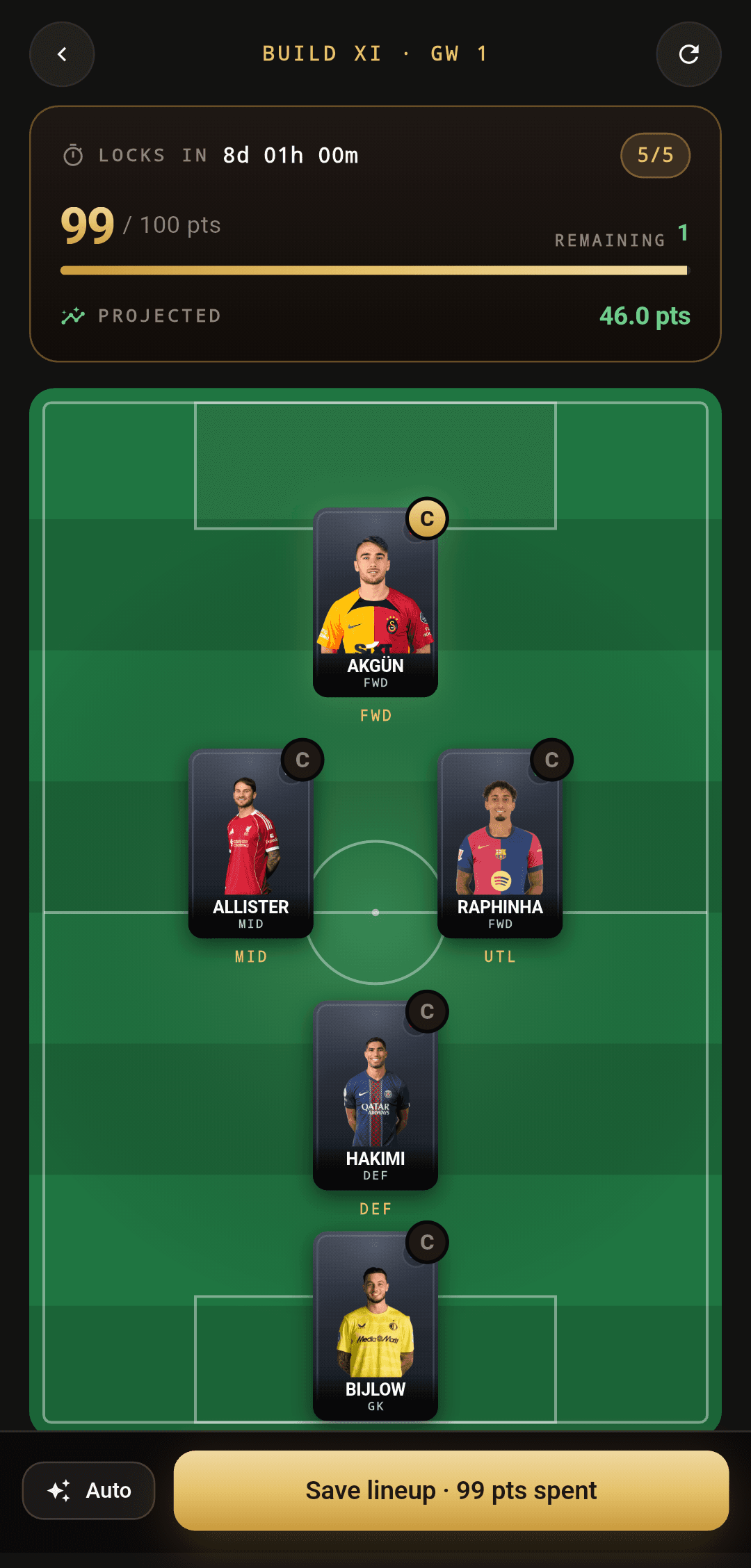 Fantasy XI builder in FootballMojo