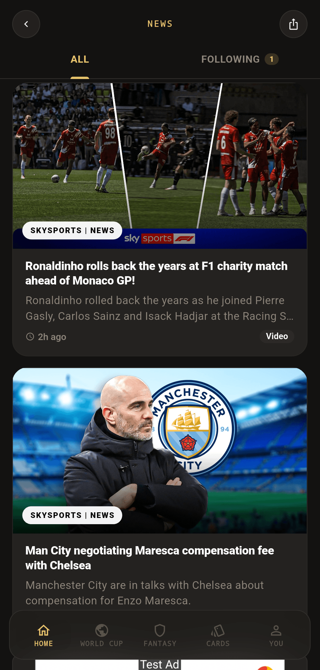 Football news feed in FootballMojo